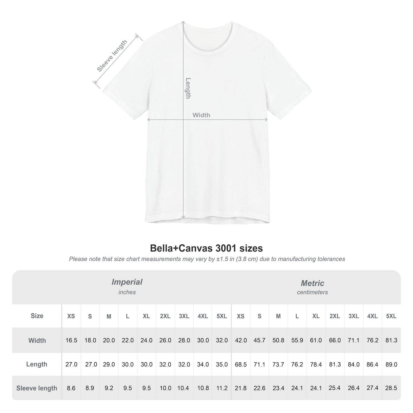 T-shirt Size Chart