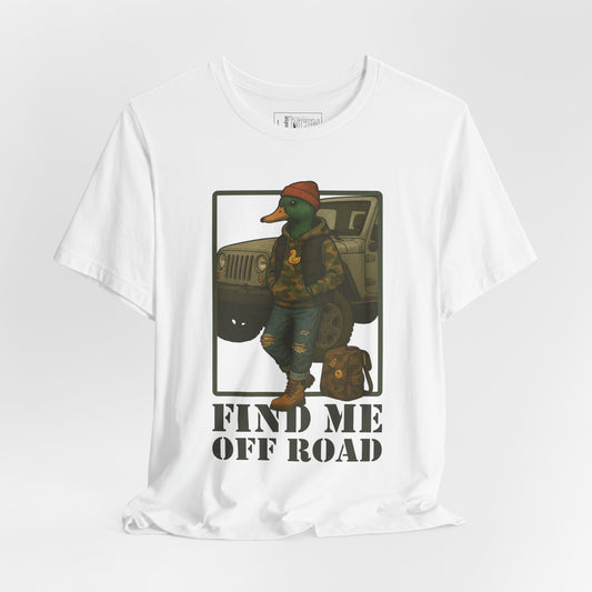 White Off Road Duck T-shirt front view with anthropomorphic mallard duck graphic