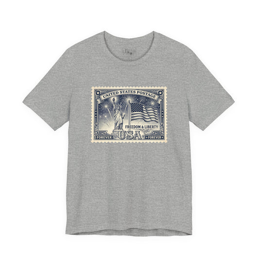 Freedom & Liberty Vintage Stamp T‑Shirt — USA Flag Postal Design
