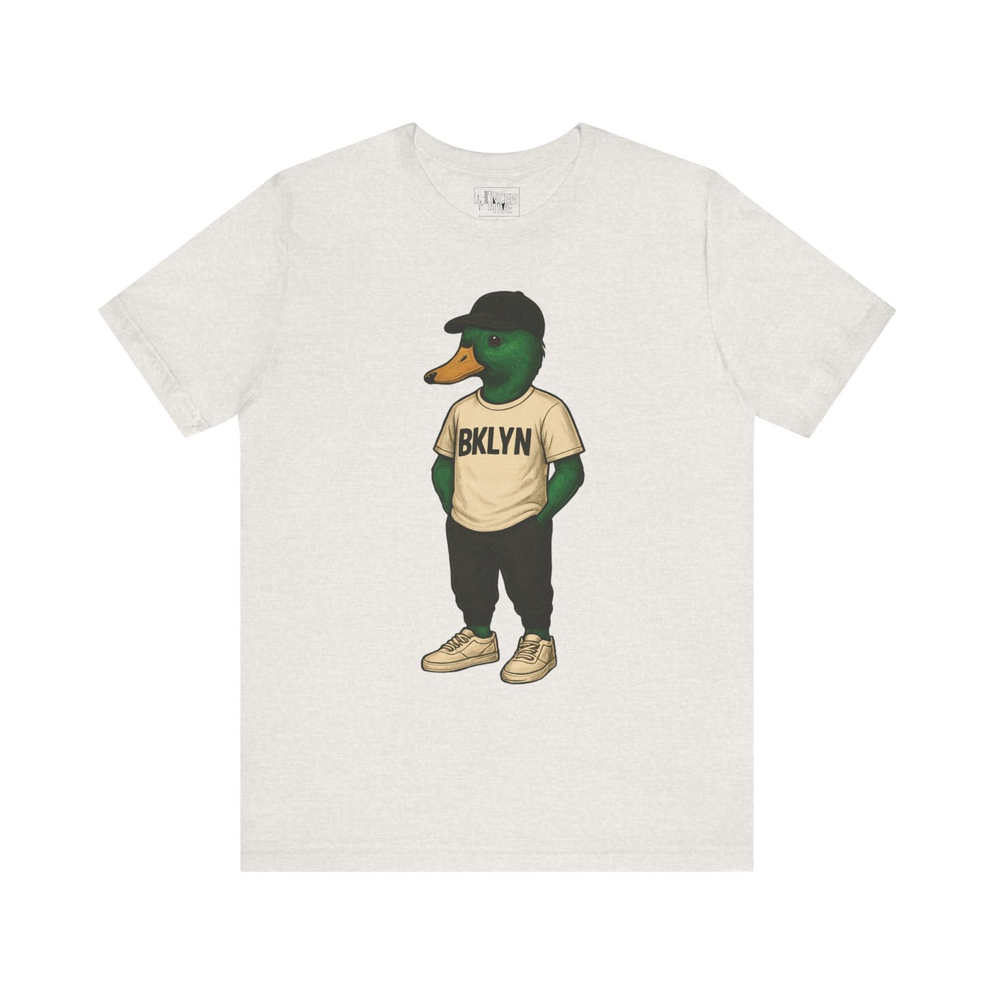 Cement BKLYN Duck T-shirt front view with anthropomorphic mallard duck graphic