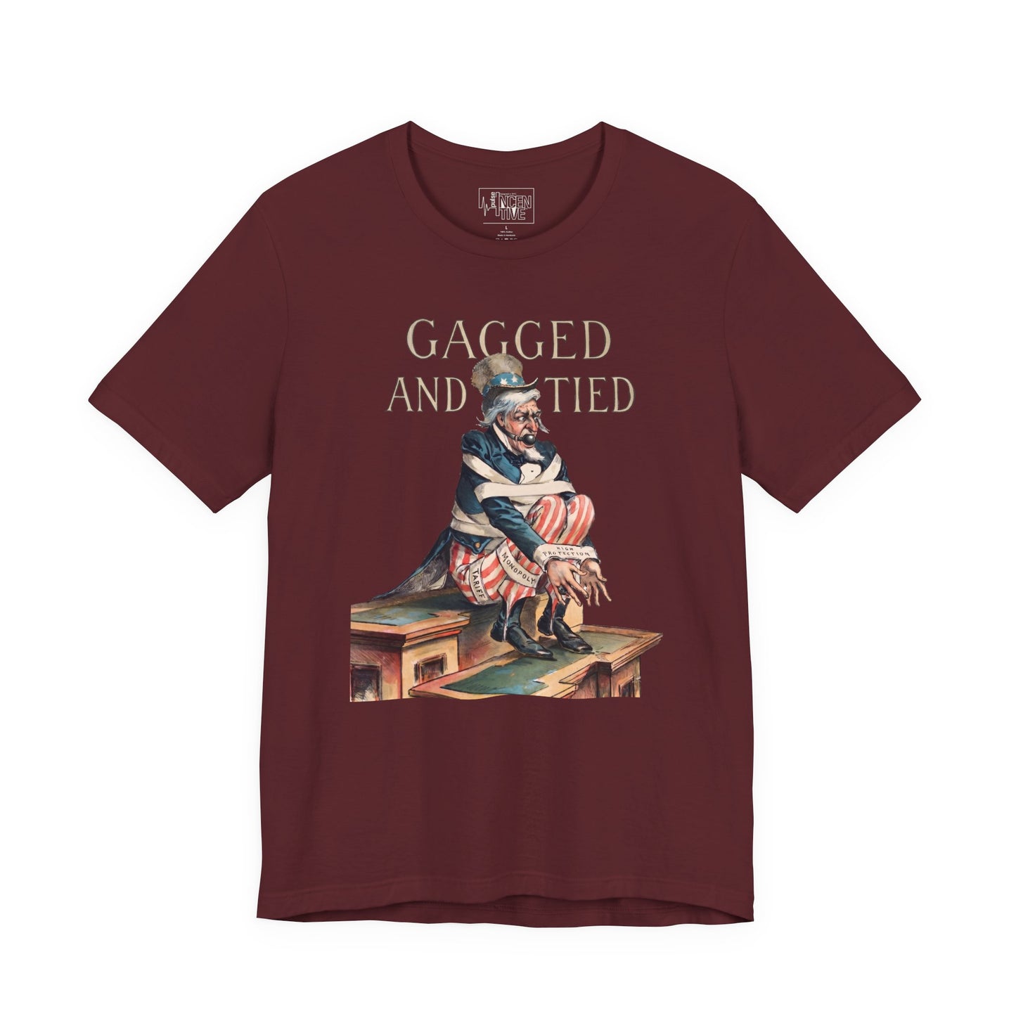 Gagged and Tied Tee — Vintage Uncle Sam Political Satire T-Shirt