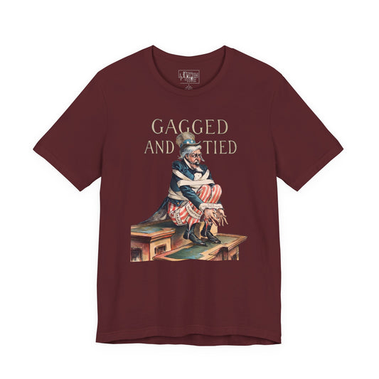 Gagged and Tied Tee — Vintage Uncle Sam Political Satire T-Shirt