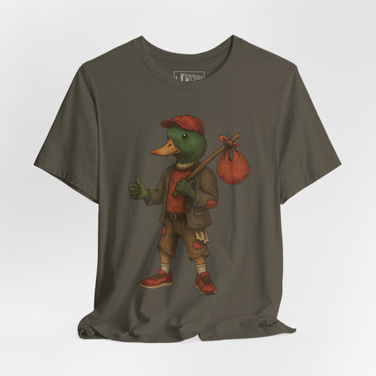 Army No Luck Duck T-shirt front view with anthropomorphic mallard duck graphic
