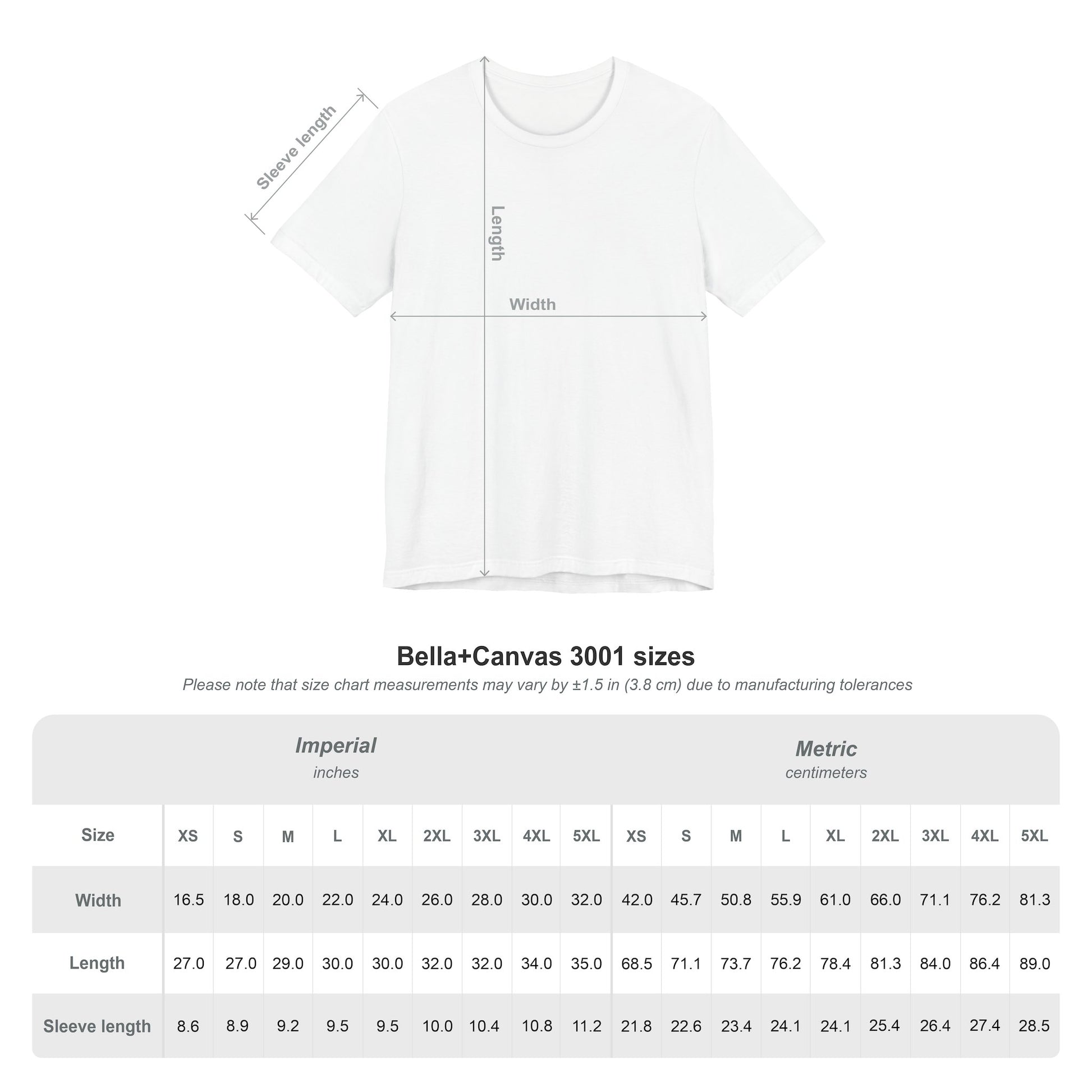 T-shirt Size Chart