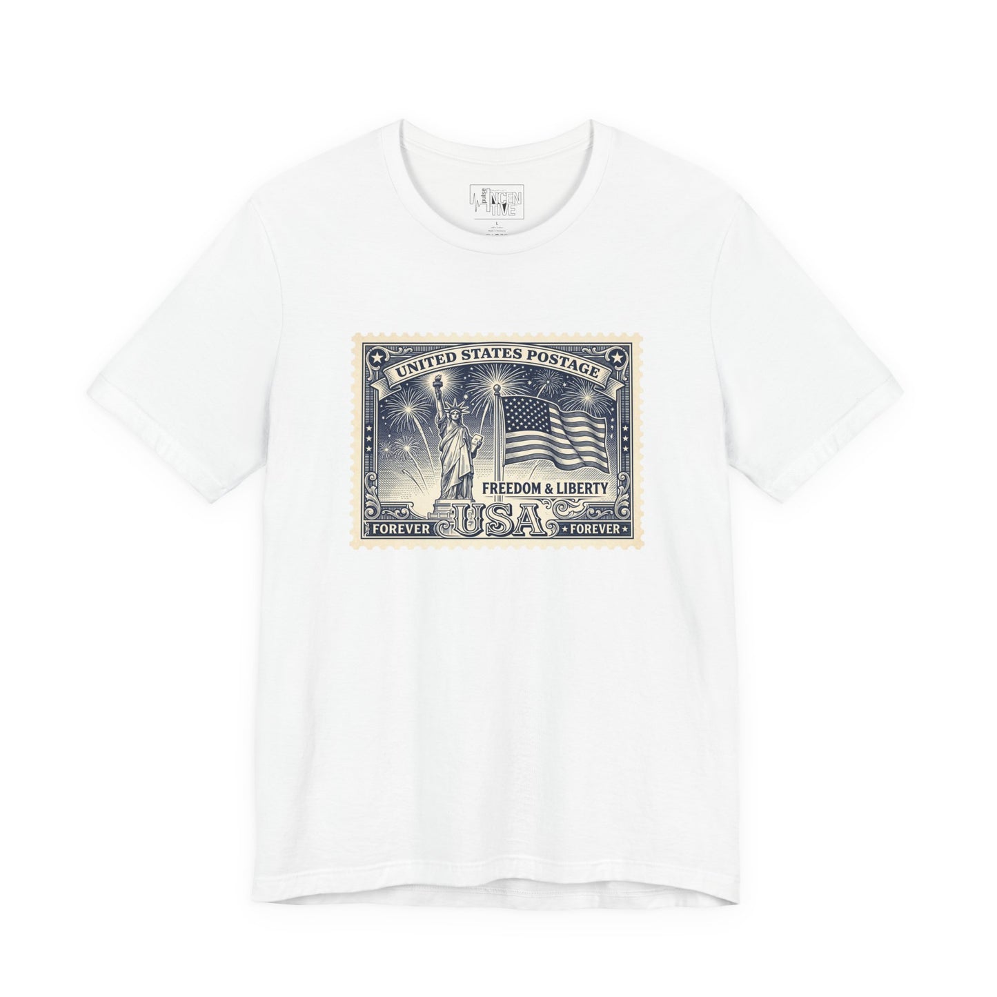 Freedom & Liberty Vintage Stamp T‑Shirt — USA Flag Postal Design