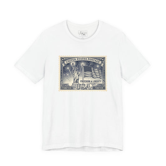 Freedom & Liberty Vintage Stamp T‑Shirt — USA Flag Postal Design