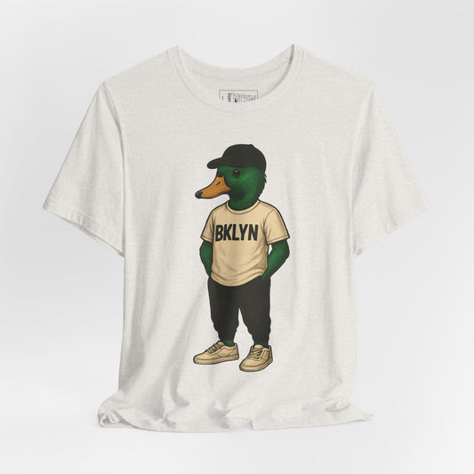 Cement BKLYN Duck T-shirt front view with anthropomorphic mallard duck graphic