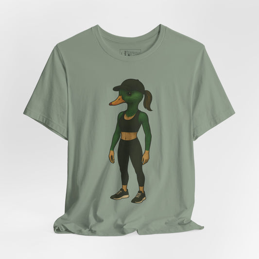 Sage Athletic She Duck T-shirt front view with anthropomorphic mallard duck graphic