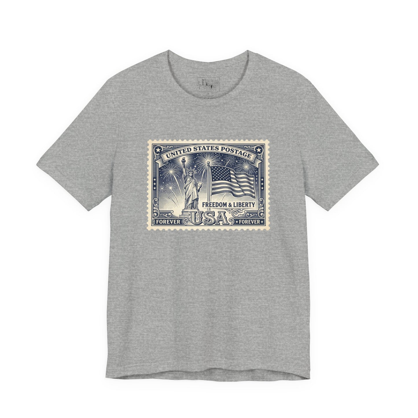 Freedom & Liberty Vintage Stamp T‑Shirt — USA Flag Postal Design