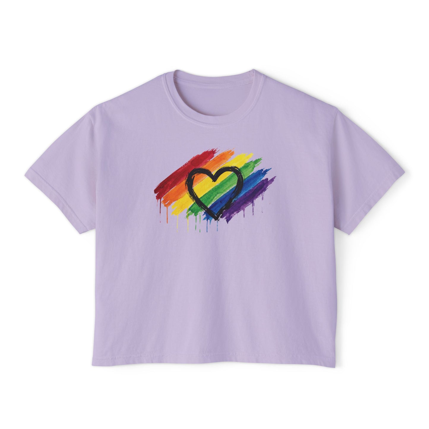 Rainbow Drip Heart Boxy Tee - Women's Pride Crop T-Shirt