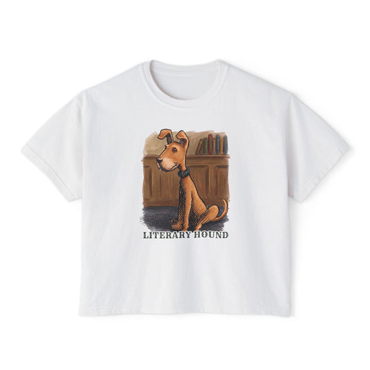 Literary Hound Women's Boxy Tee — Cute Book Lover Dog T‑Shirt