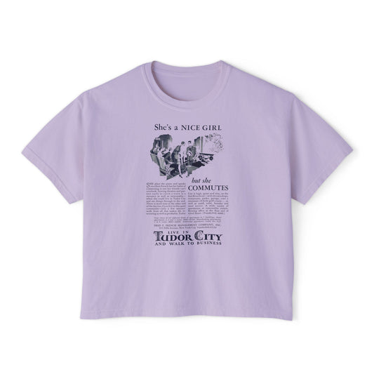Boxy Tee - 'She's a Nice Girl' Vintage Tudor City Graphic
