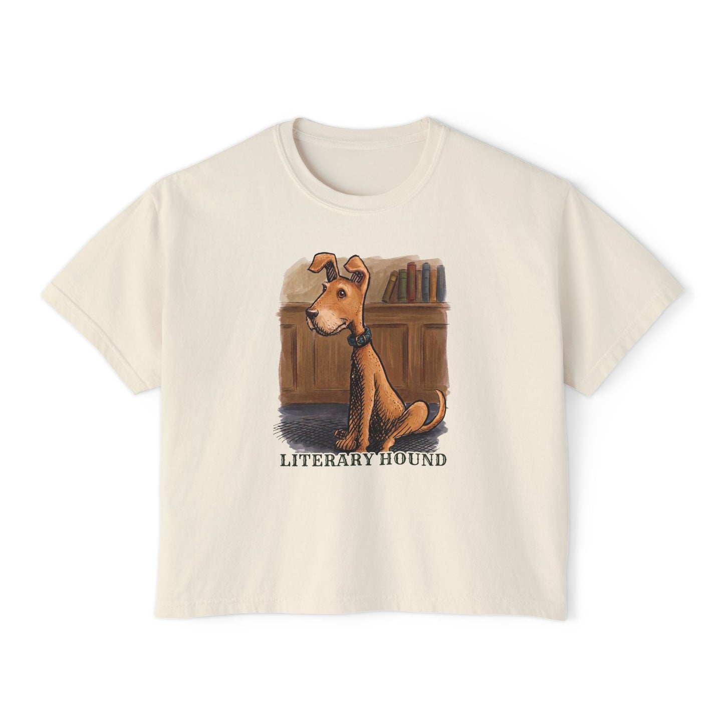 Literary Hound Women's Boxy Tee — Cute Book Lover Dog T‑Shirt