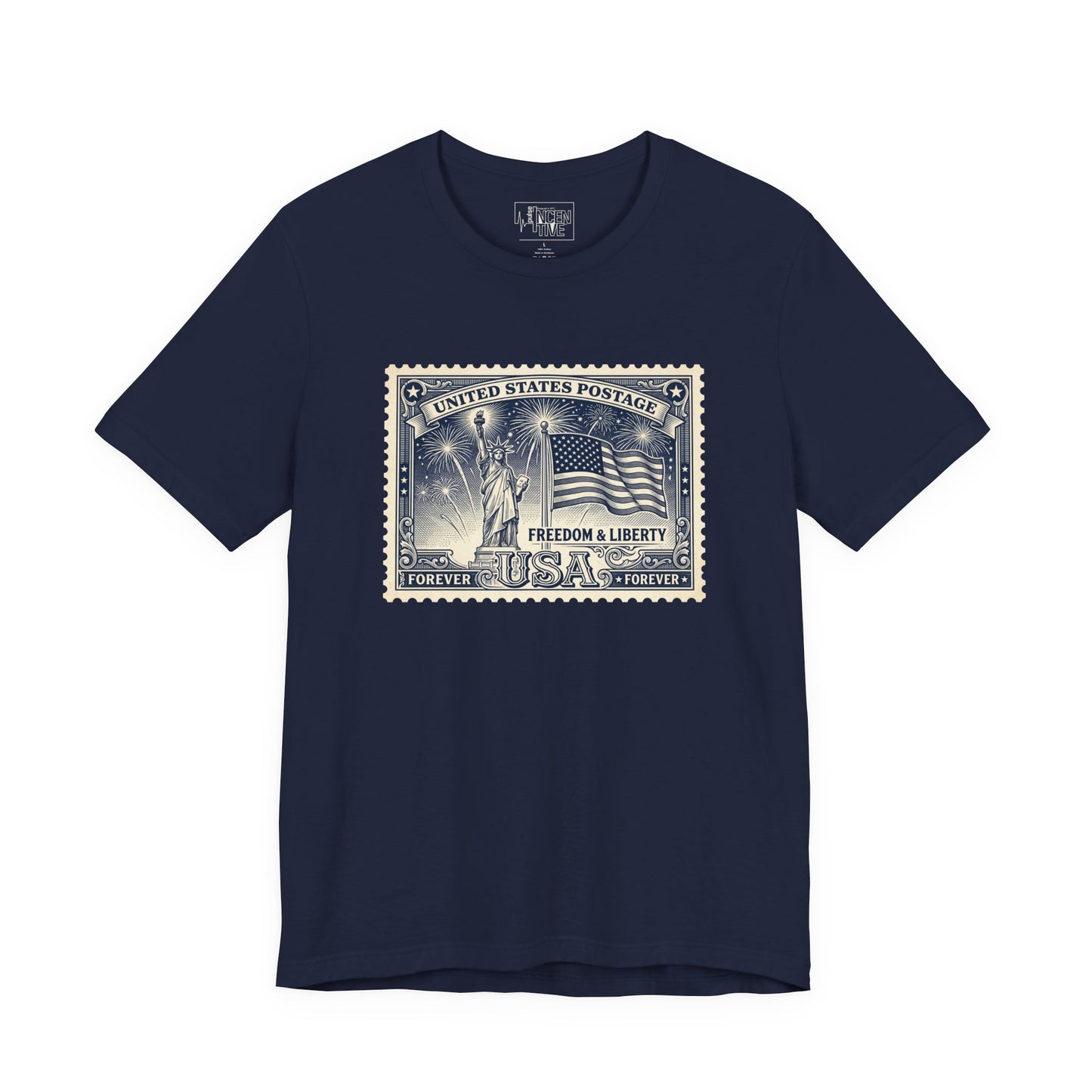 Freedom & Liberty Vintage Stamp T‑Shirt — USA Flag Postal Design