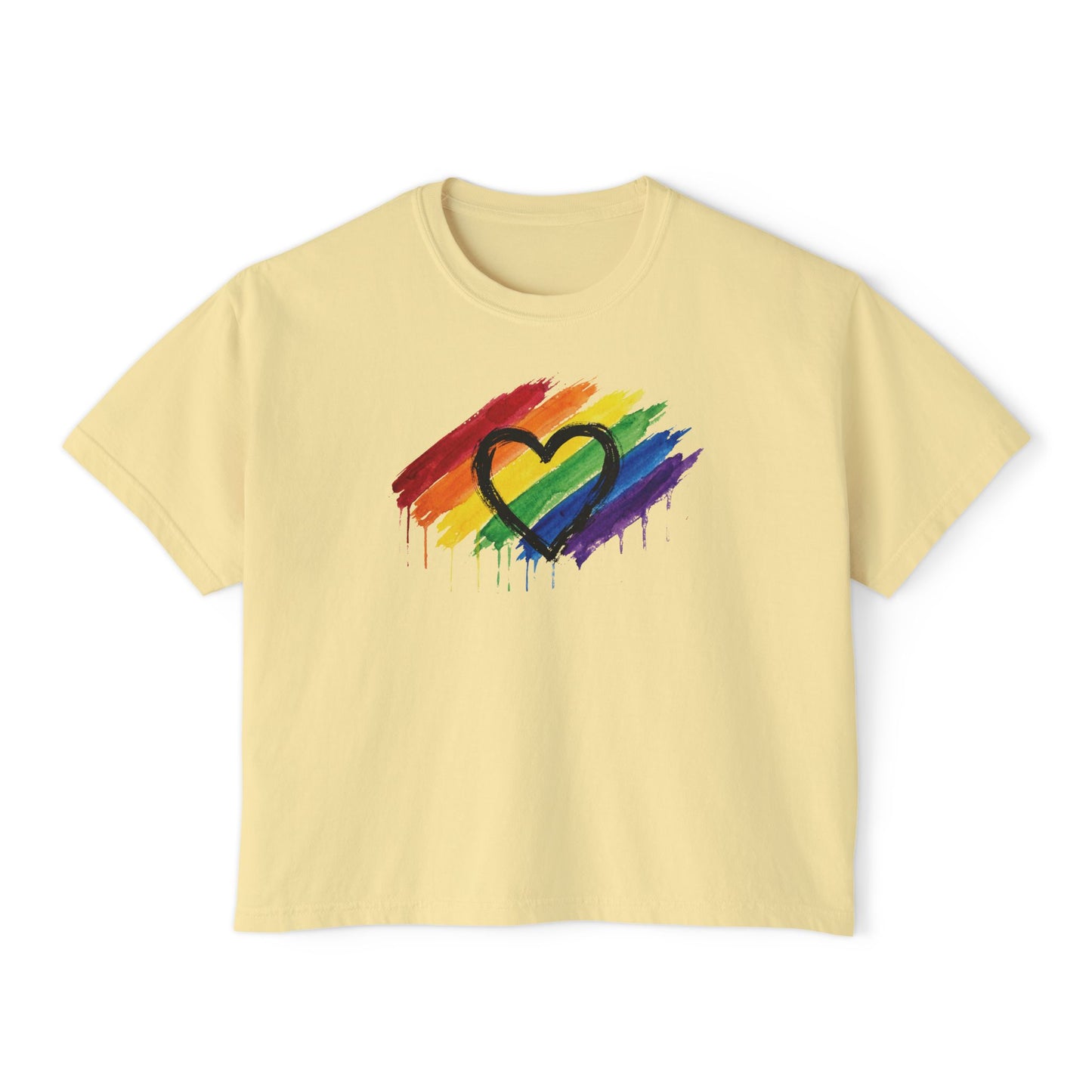 Rainbow Drip Heart Boxy Tee - Women's Pride Crop T-Shirt