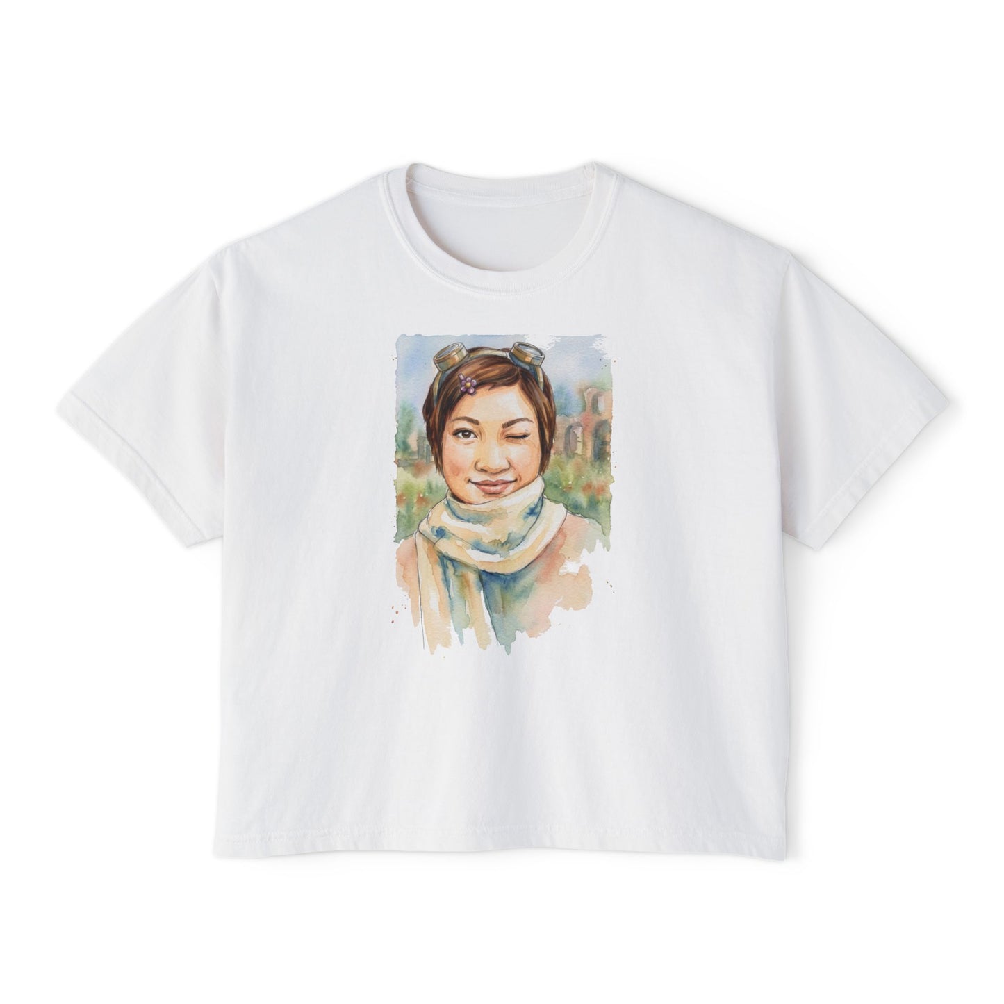 Boxy Tee — Watercolor Portrait Graphic Womens Tee