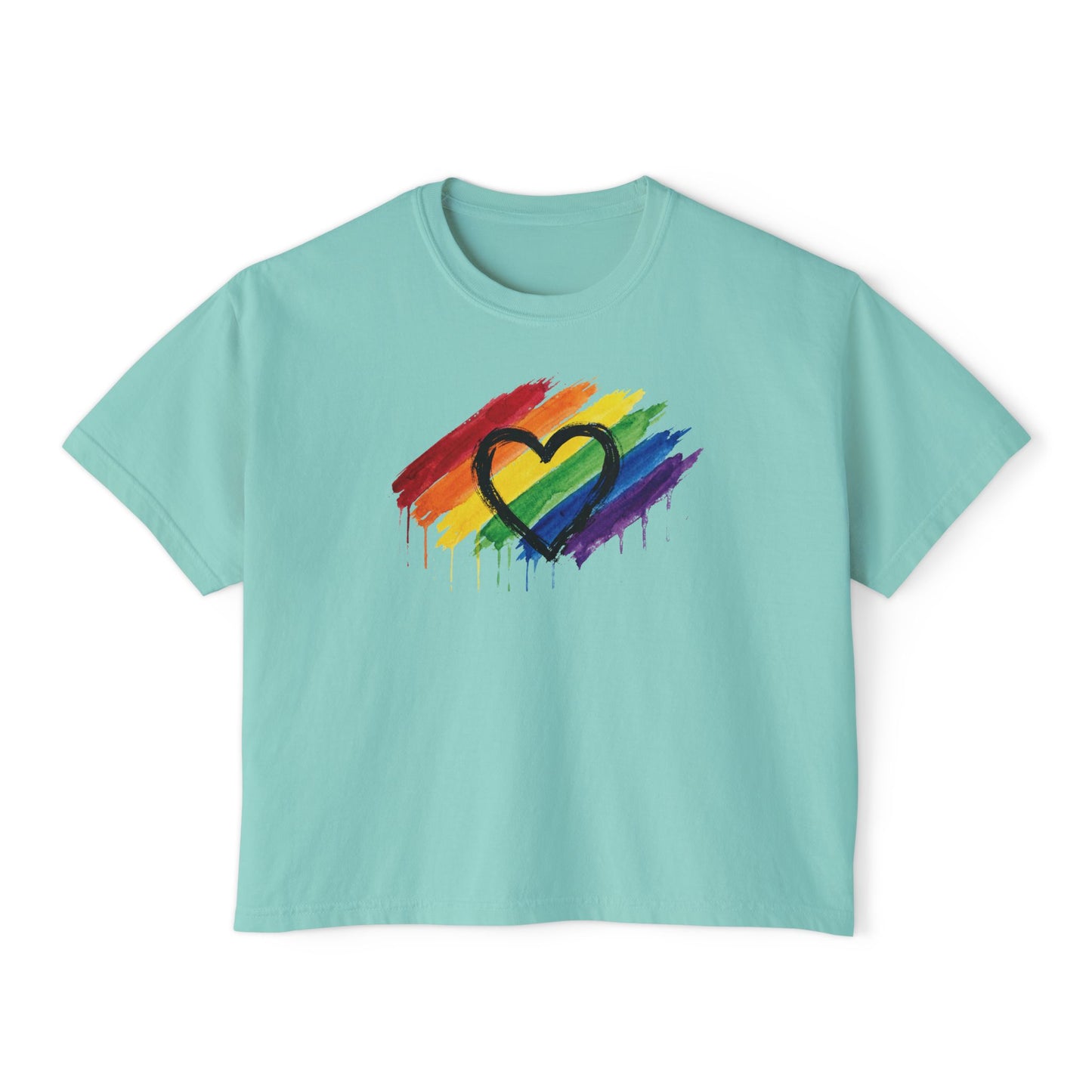 Rainbow Drip Heart Boxy Tee - Women's Pride Crop T-Shirt