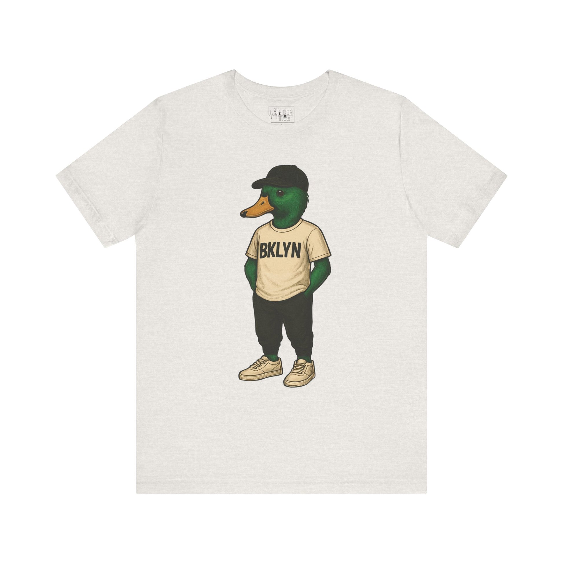 Cement BKLYN Duck T-shirt front view with anthropomorphic mallard duck graphic