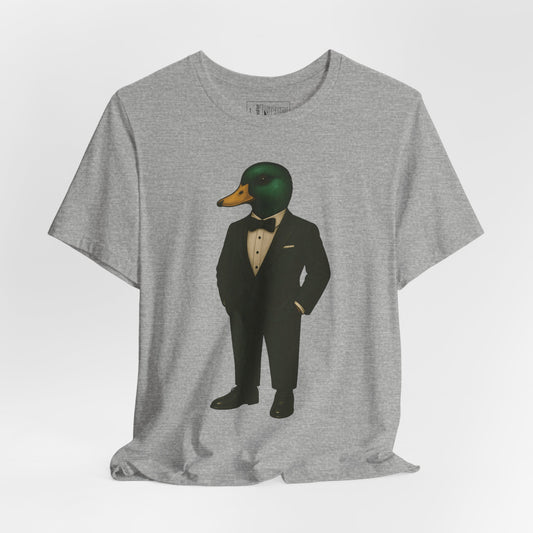 Athletic Heather Dapper Duck T-shirt front view with anthropomorphic mallard duck graphic
