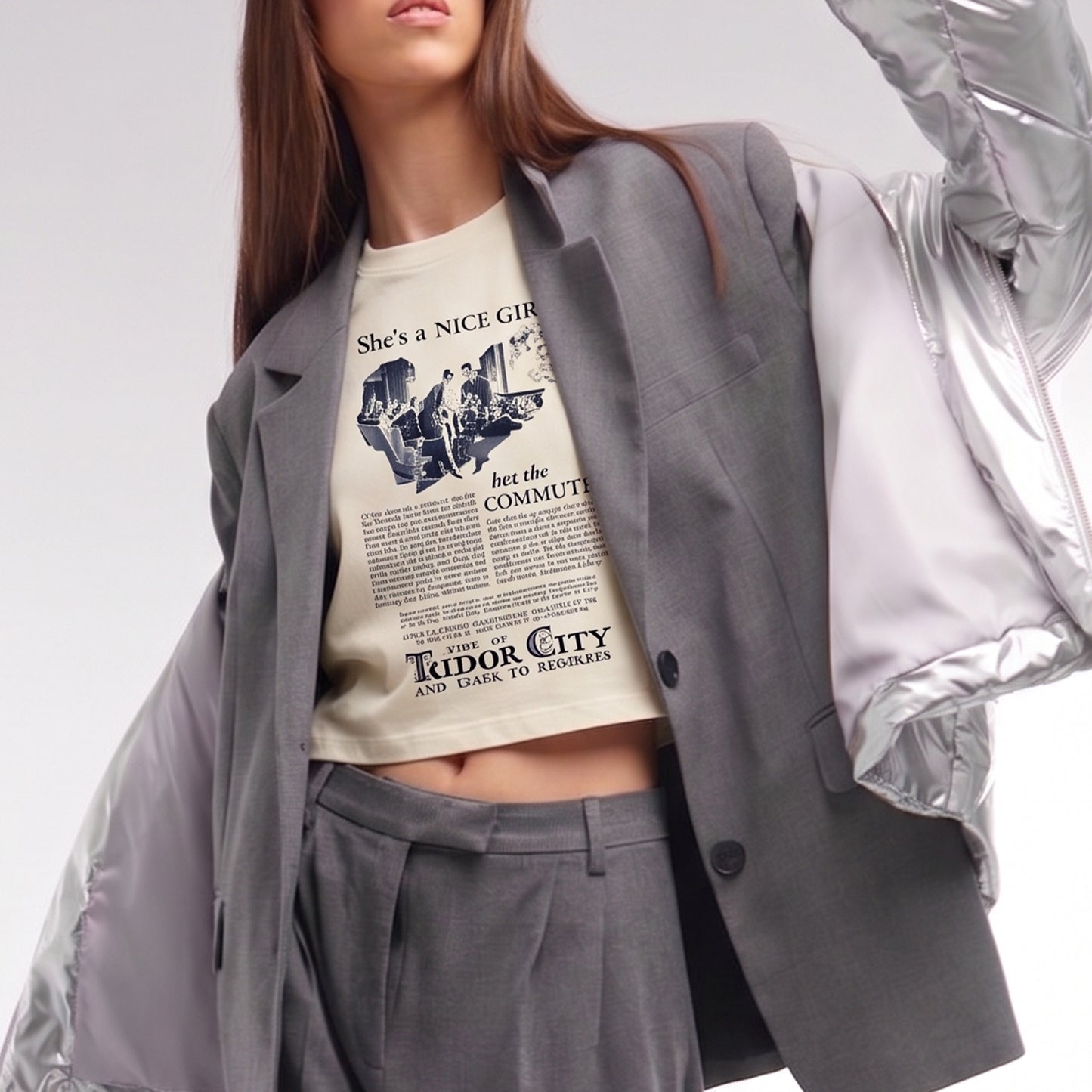 Boxy Tee - 'She's a Nice Girl' Vintage Tudor City Graphic