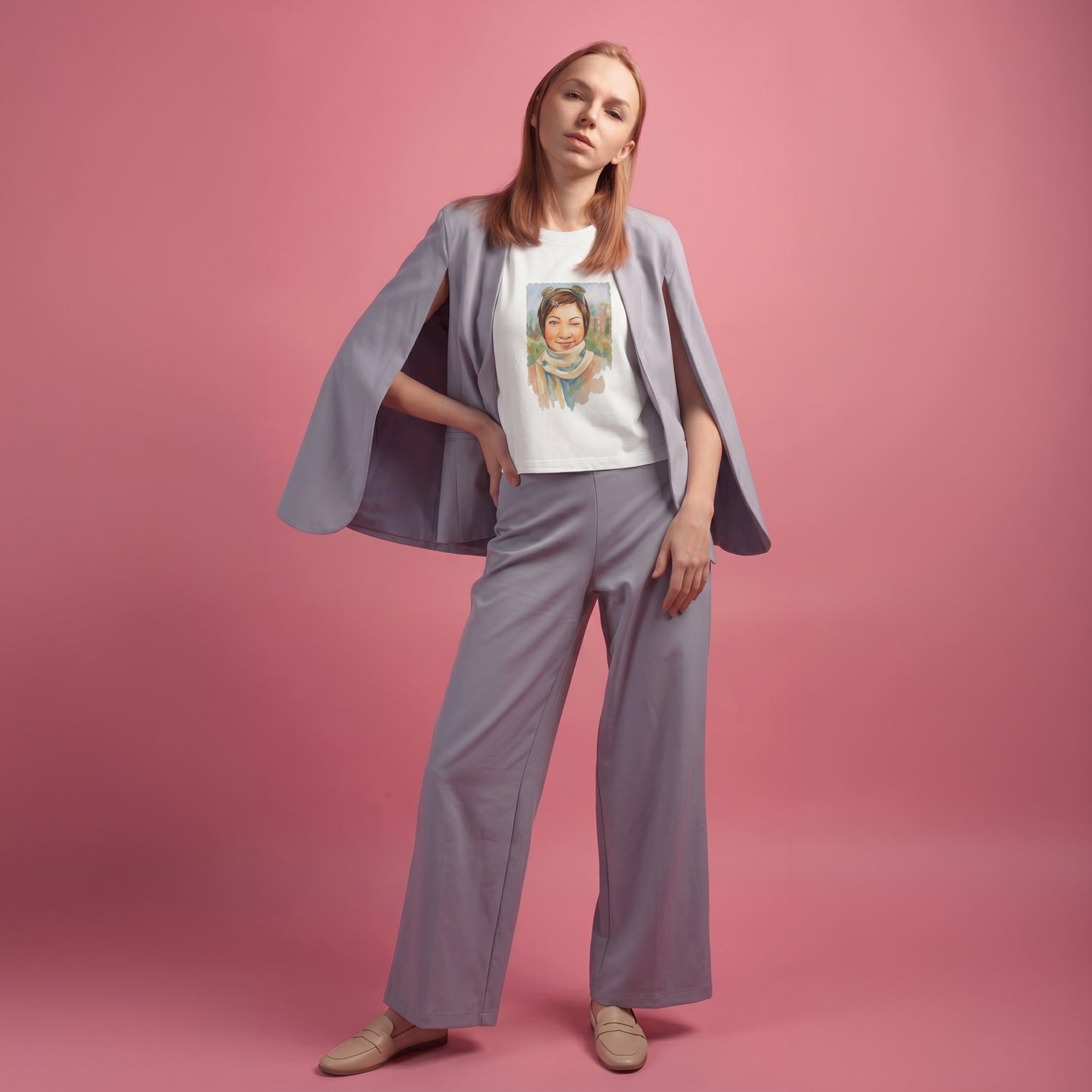 Boxy Tee — Watercolor Portrait Graphic Womens Tee