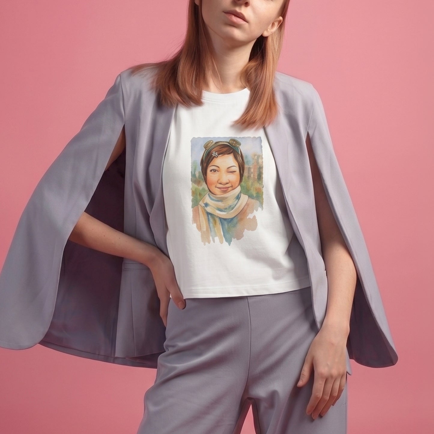 Boxy Tee — Watercolor Portrait Graphic Womens Tee