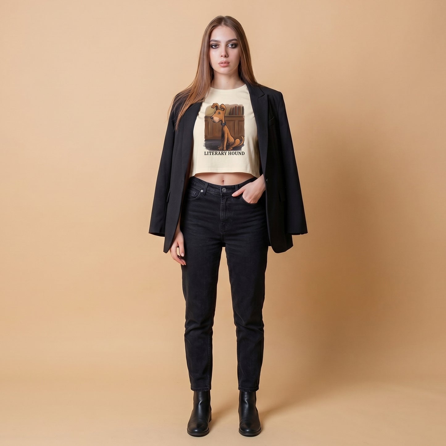 Literary Hound Women's Boxy Tee — Cute Book Lover Dog T‑Shirt