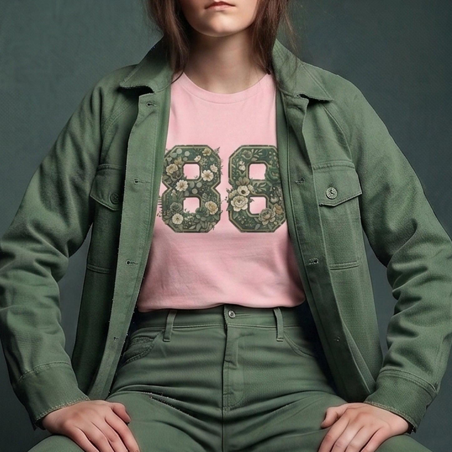 Floral '88' Women's Pink Cotton Tee – Vintage Botanical Number Shirt