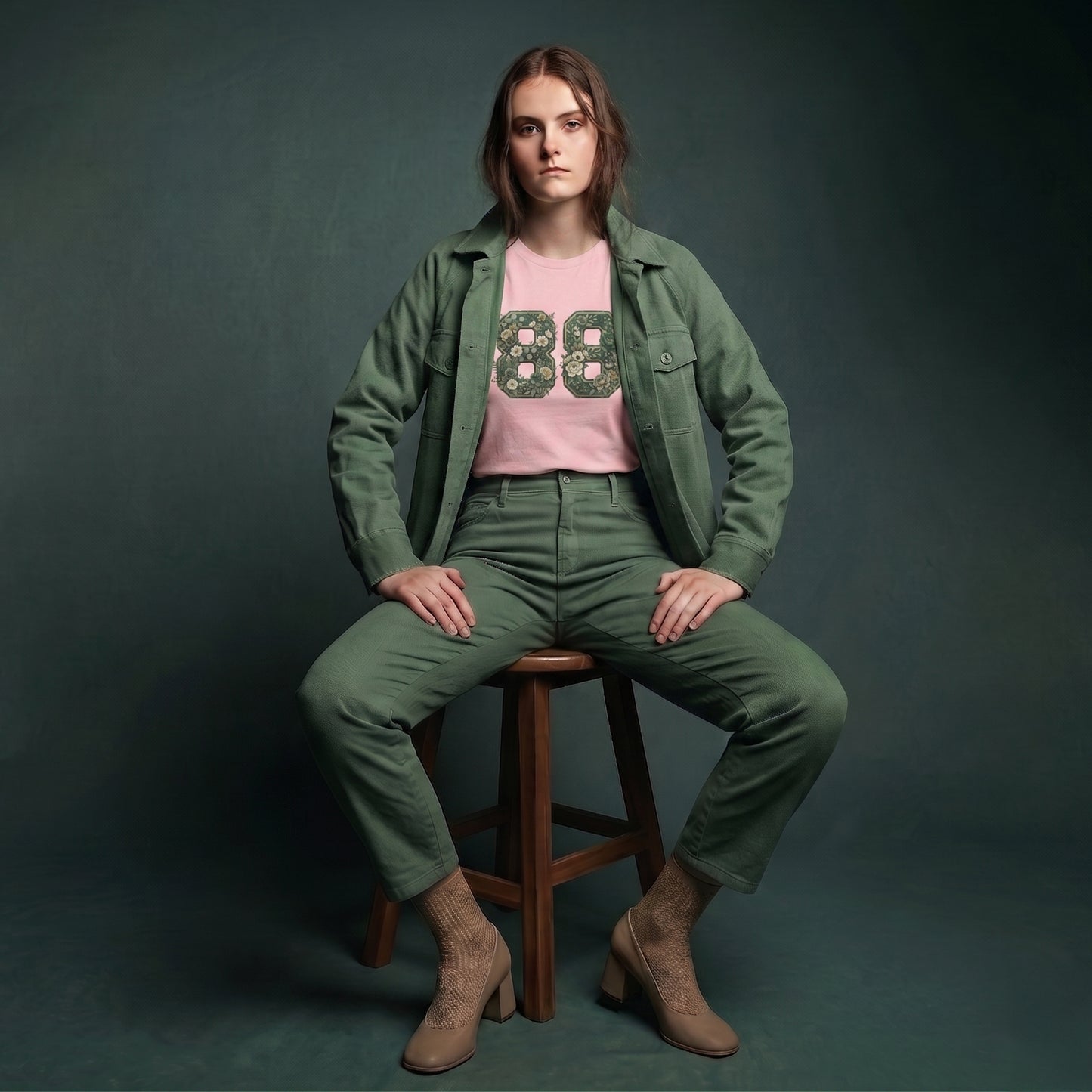 Floral '88' Women's Pink Cotton Tee – Vintage Botanical Number Shirt