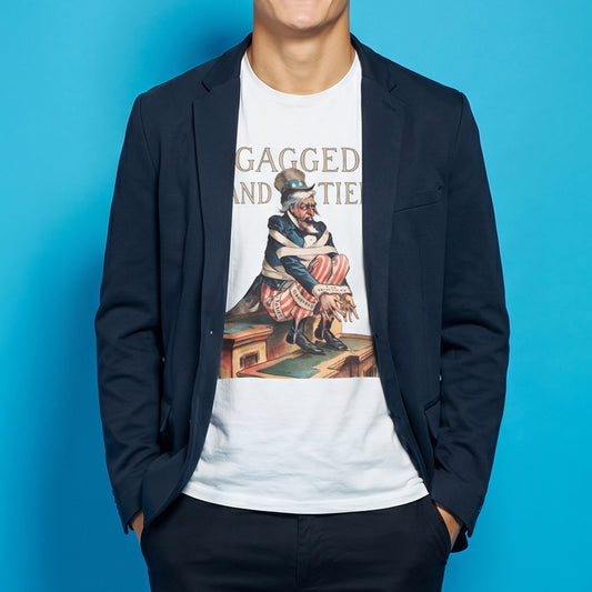 Gagged and Tied Tee — Vintage Uncle Sam Political Satire T-Shirt