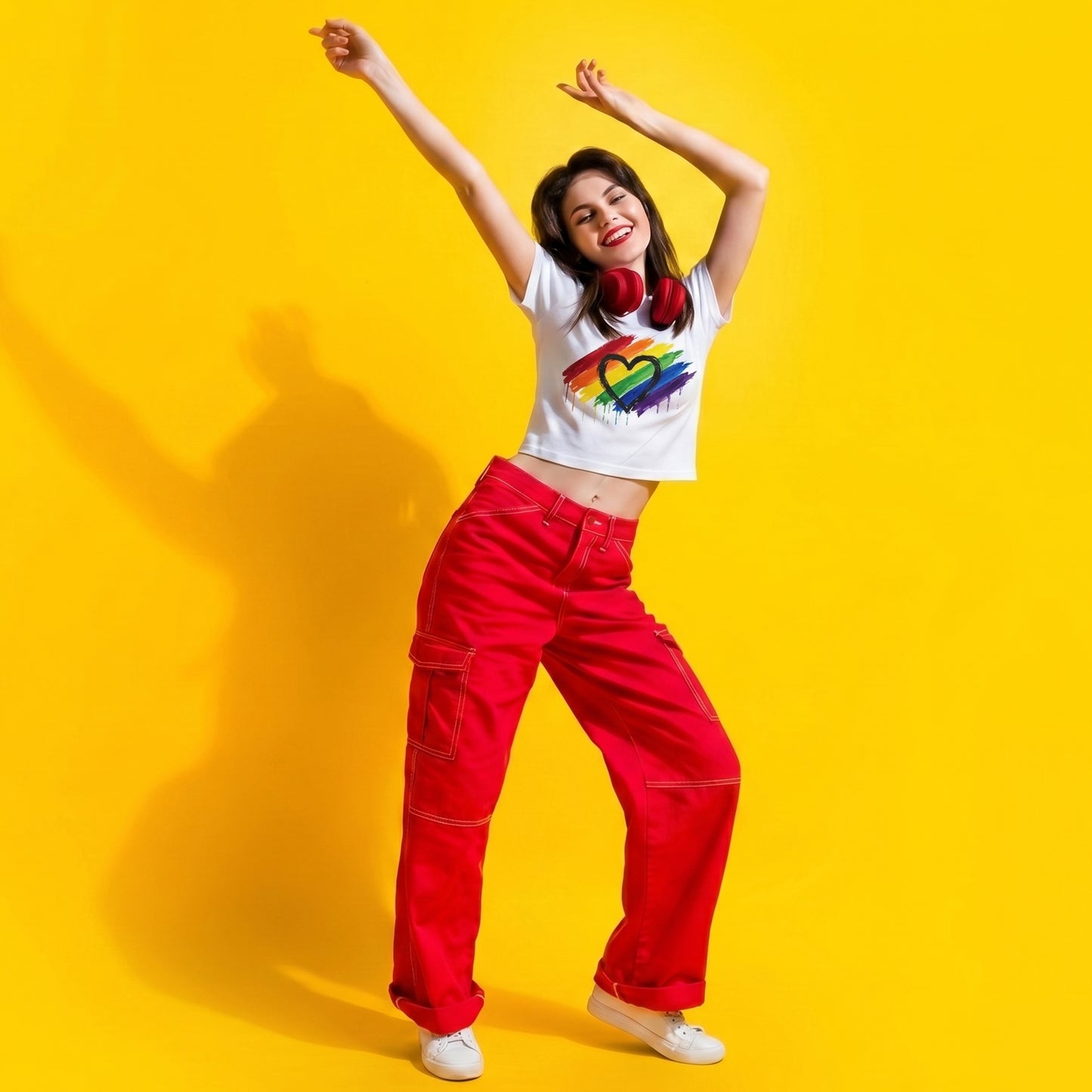 Rainbow Drip Heart Boxy Tee - Women's Pride Crop T-Shirt