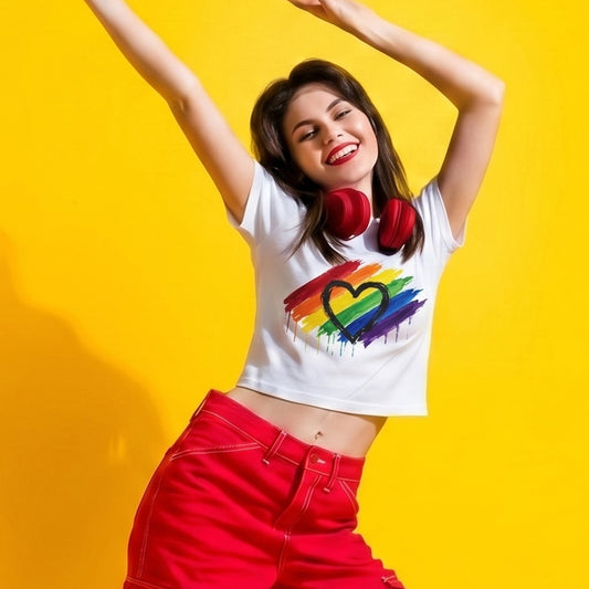 Rainbow Drip Heart Boxy Tee - Women's Pride Crop T-Shirt