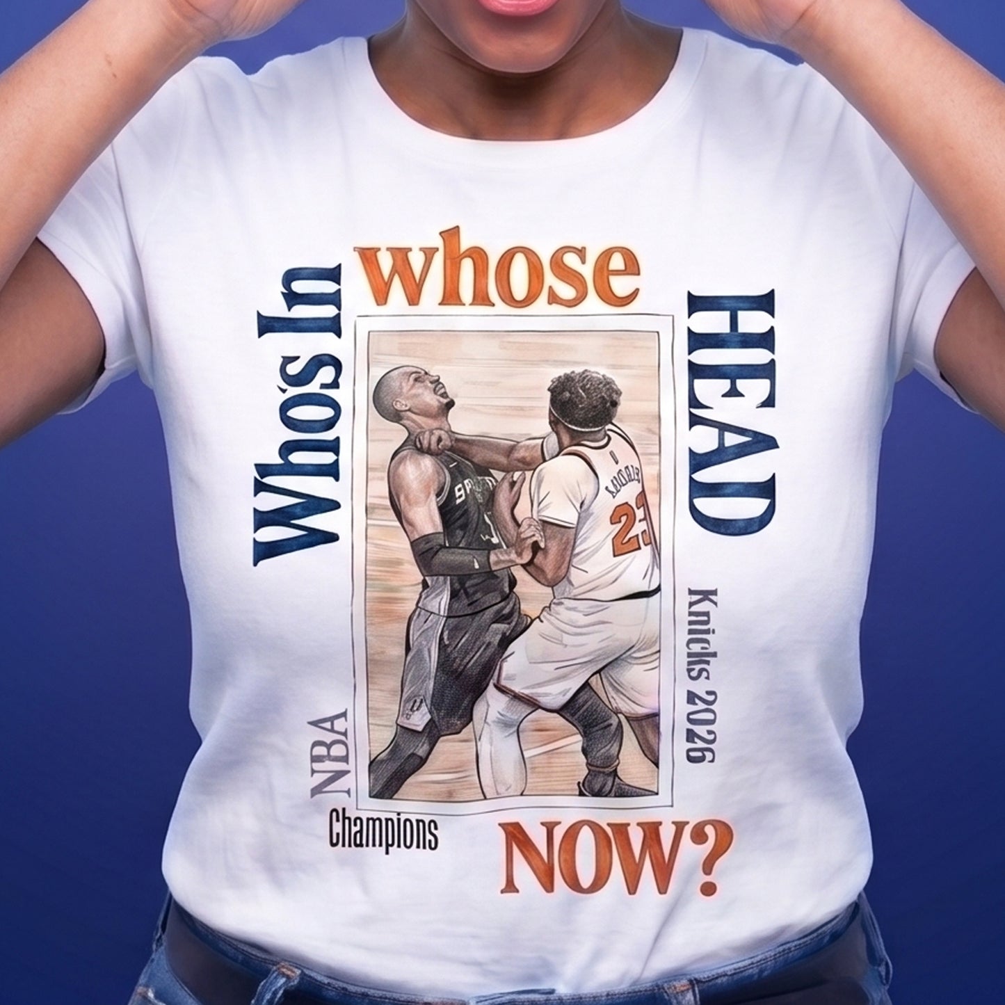 'Who's in whose Head Now?' New York Knicks 2026 NBA Champions Basketball Illustration Tee Graphic T-Shirt