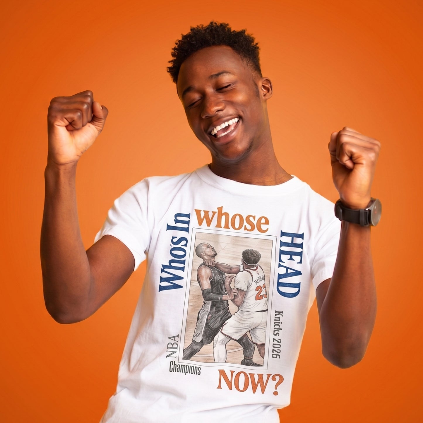 'Who's in whose Head Now?' New York Knicks 2026 NBA Champions Basketball Illustration Tee Graphic T-Shirt