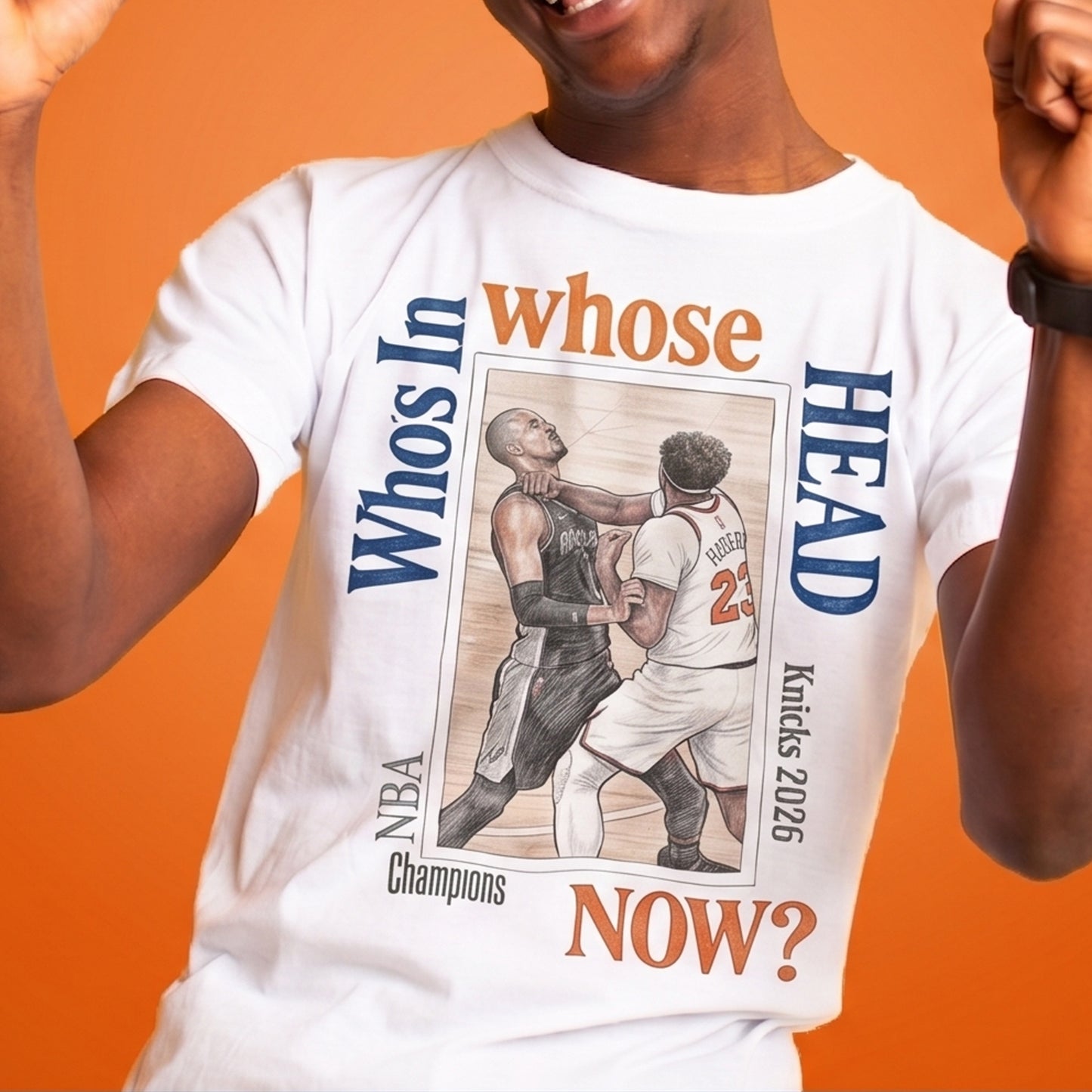 'Who's in whose Head Now?' New York Knicks 2026 NBA Champions Basketball Illustration Tee Graphic T-Shirt