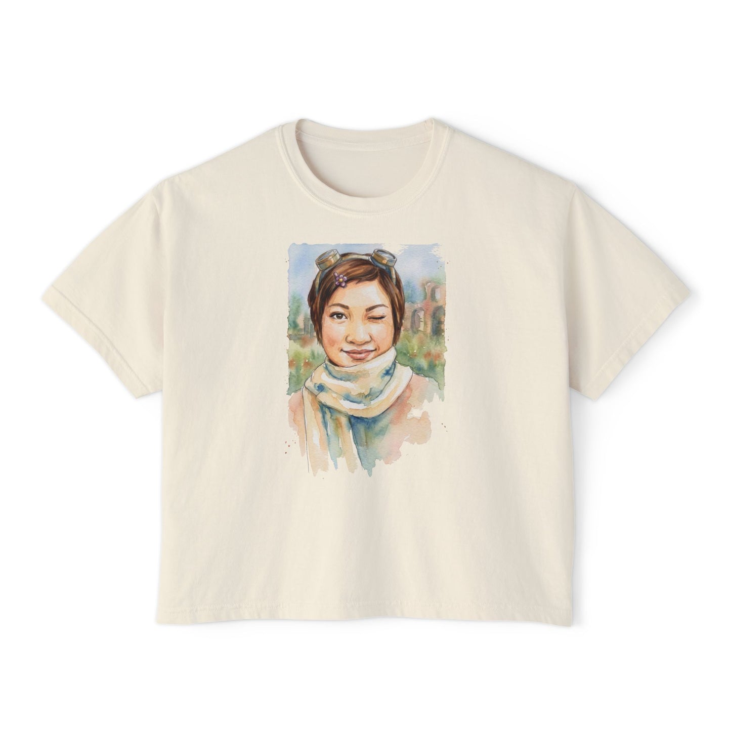 Boxy Tee — Watercolor Portrait Graphic Womens Tee