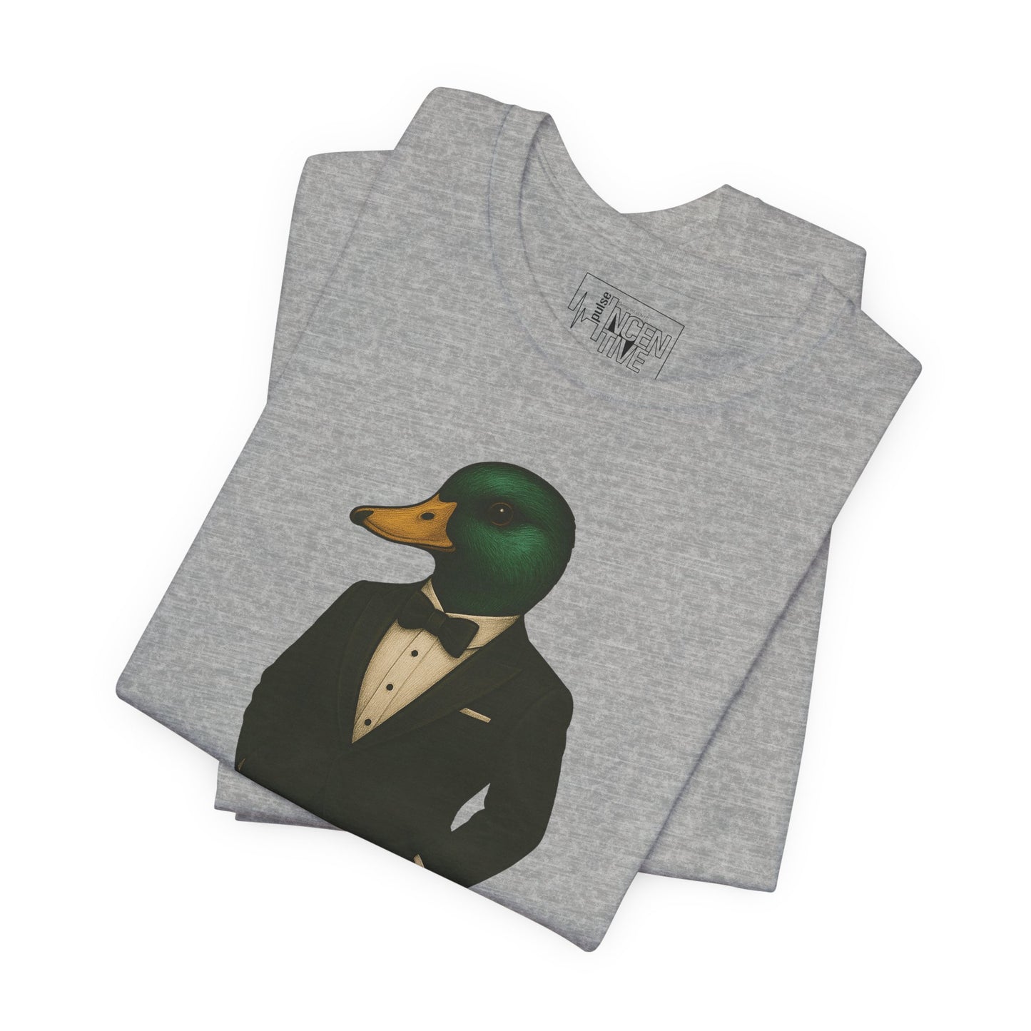 Athletic Heather Dapper Duck T-shirt folded view with anthropomorphic mallard duck graphic