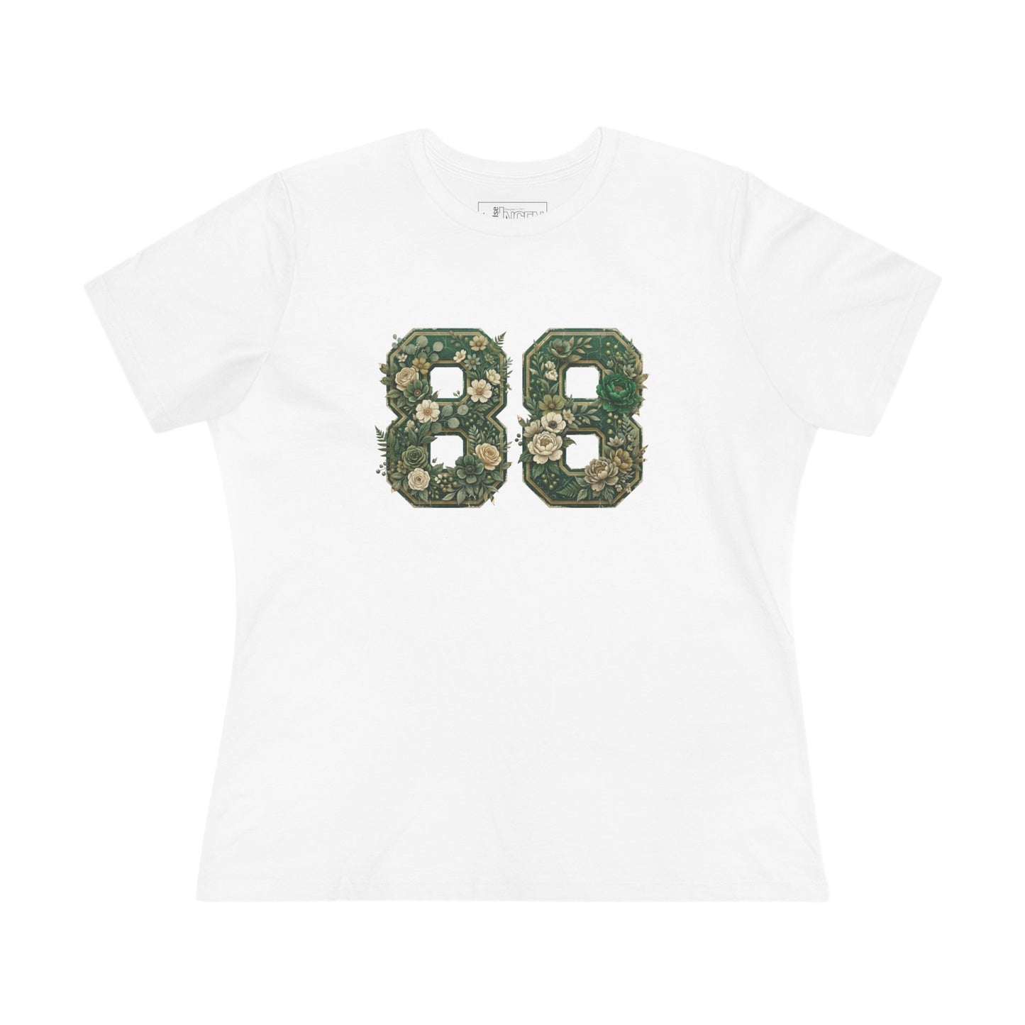 Floral '88' Women's Pink Cotton Tee – Vintage Botanical Number Shirt
