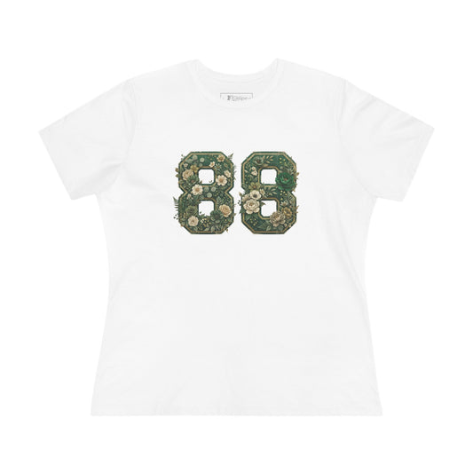 Floral '88' Women's Pink Cotton Tee – Vintage Botanical Number Shirt