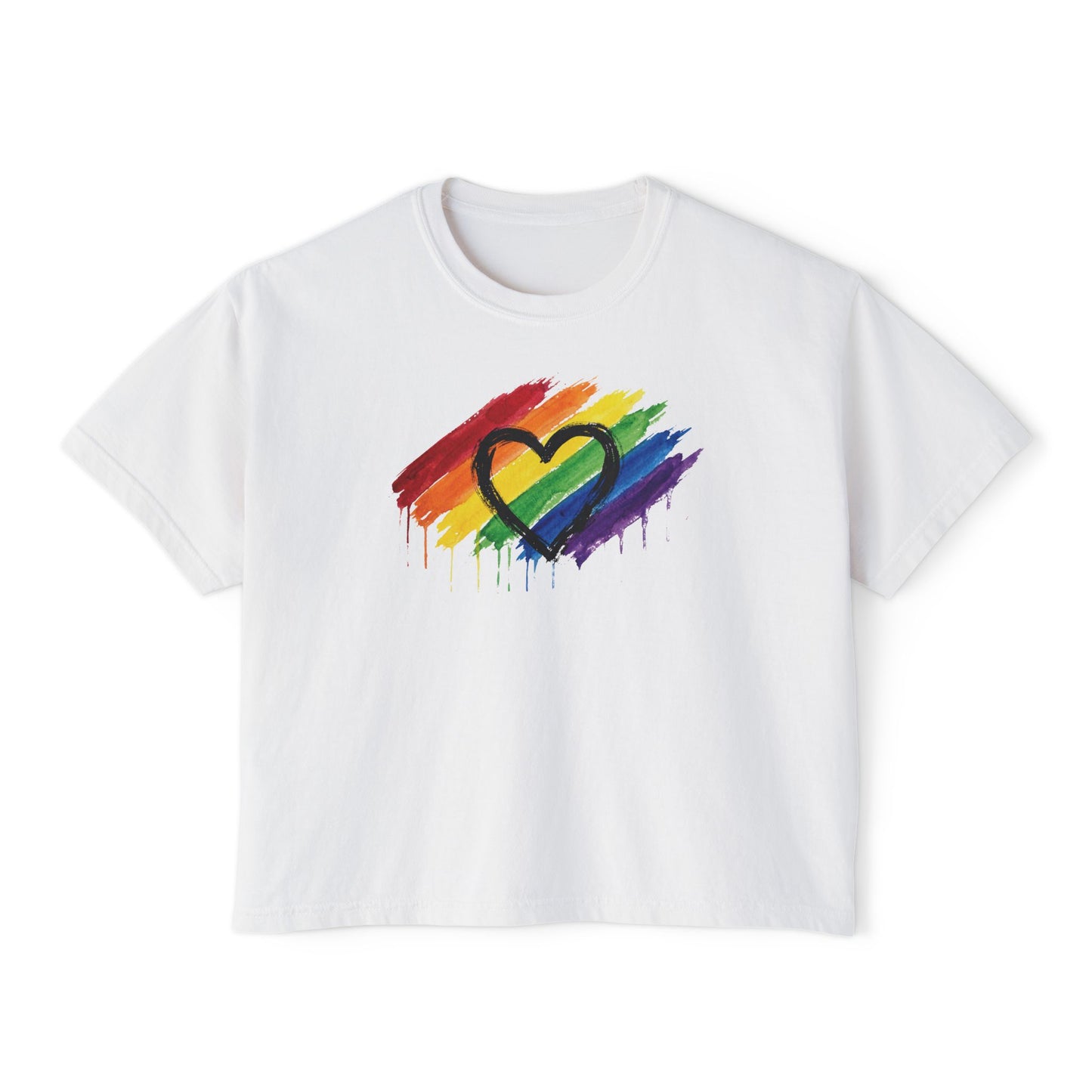 Rainbow Drip Heart Boxy Tee - Women's Pride Crop T-Shirt