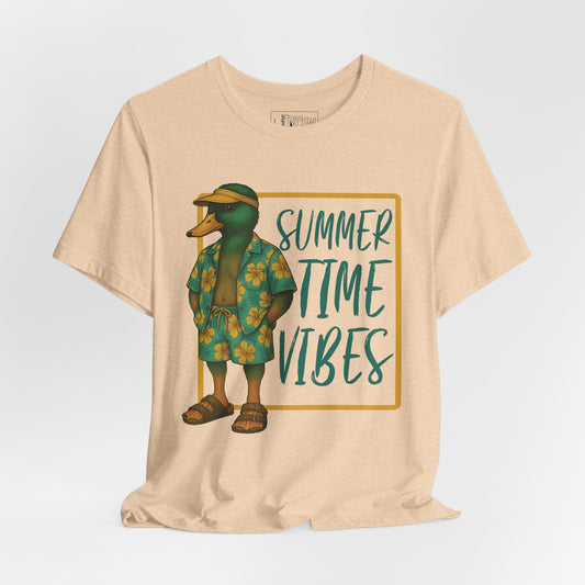 Sand Dune Sumer Duck T-shirt front view with anthropomorphic mallard duck graphic