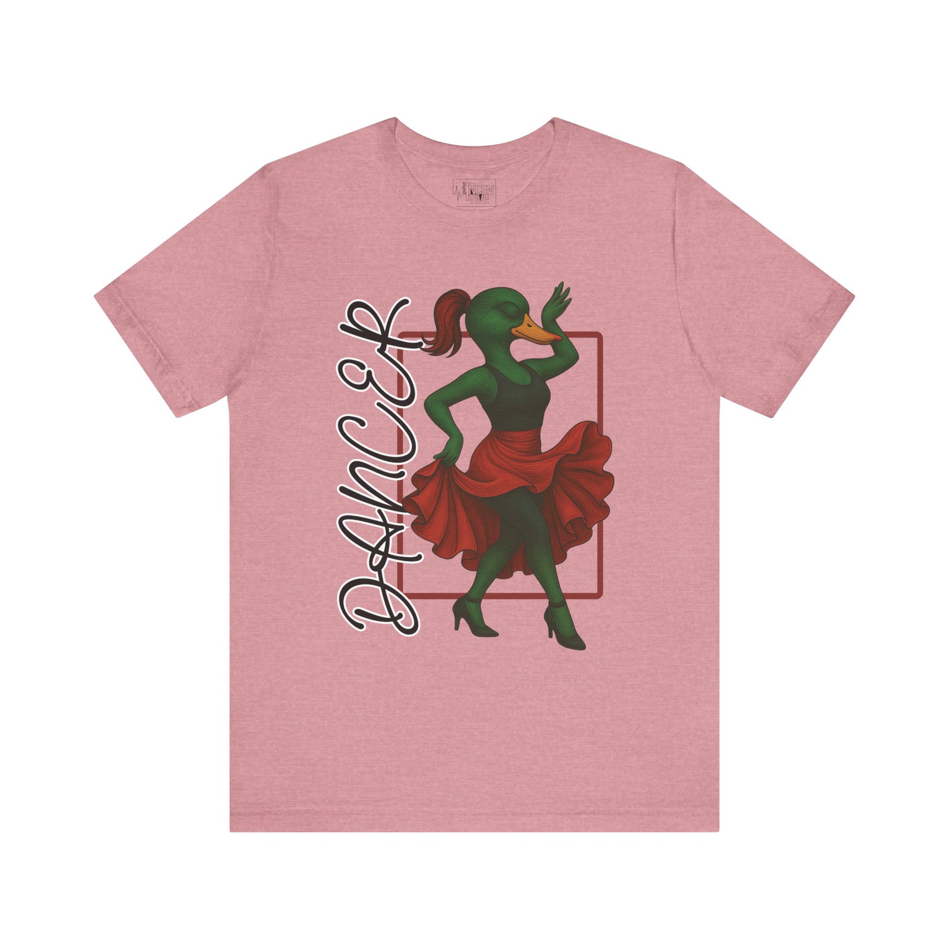 Orchid Dancer She Duck T-shirt front view with anthropomorphic mallard duck graphic