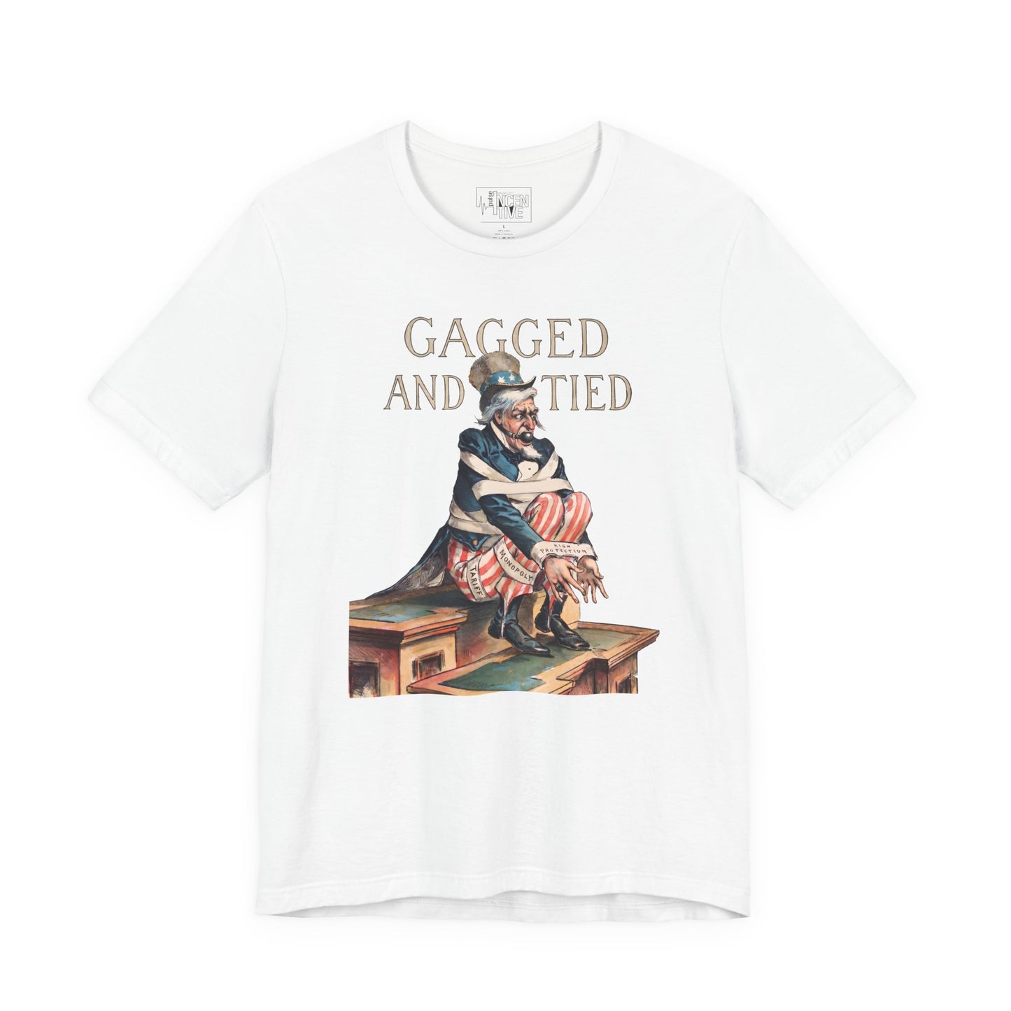 Gagged and Tied Tee — Vintage Uncle Sam Political Satire T-Shirt