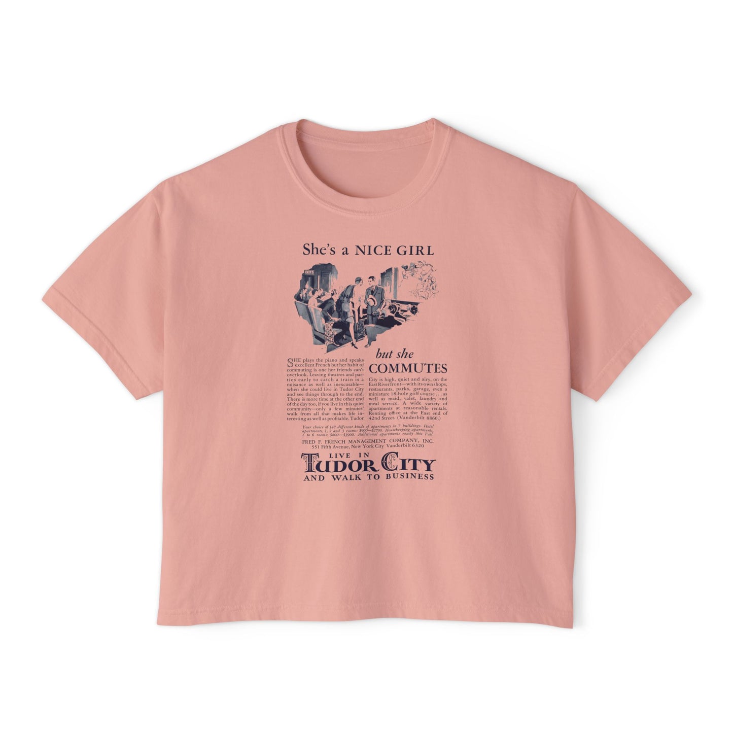 Boxy Tee - 'She's a Nice Girl' Vintage Tudor City Graphic